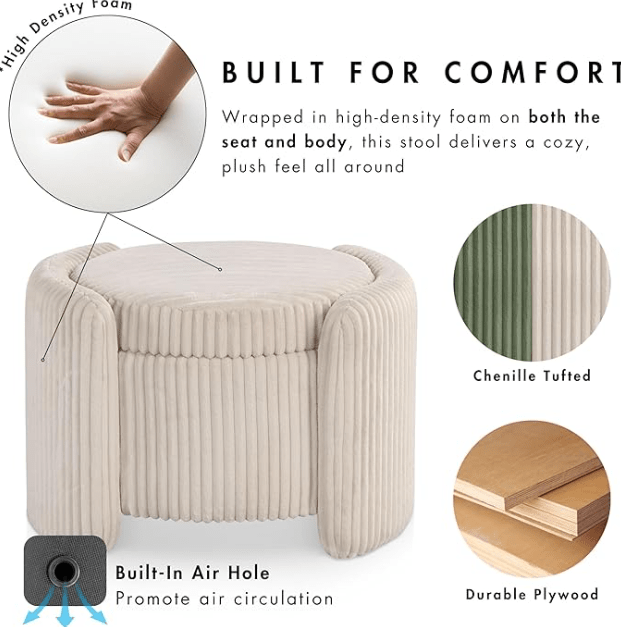 1 Seater Modern Chenille Storage Box- 1532