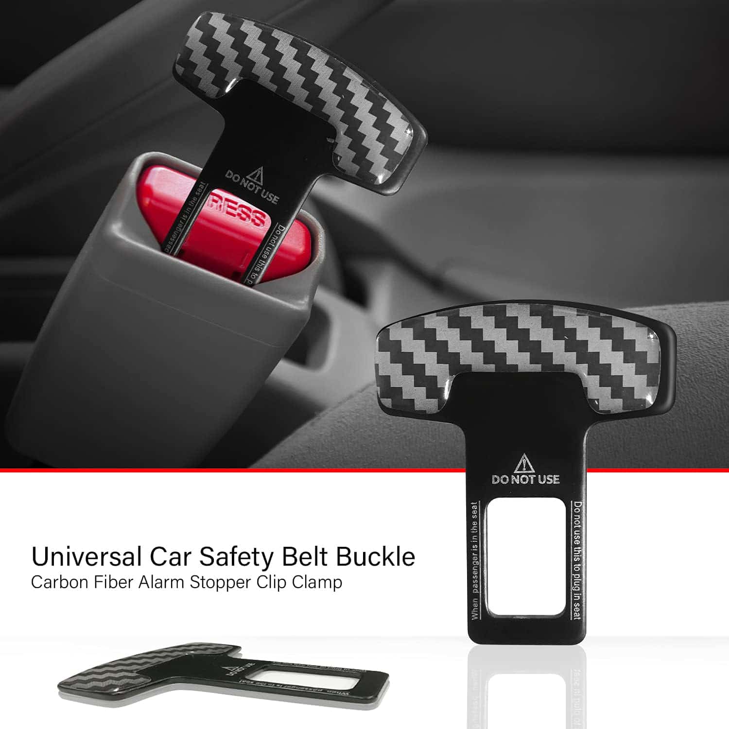 Carbon Fiber Seat Belt Clip Black - Pair - Car Safety Belt Buckle Alarm Canceler Stopper