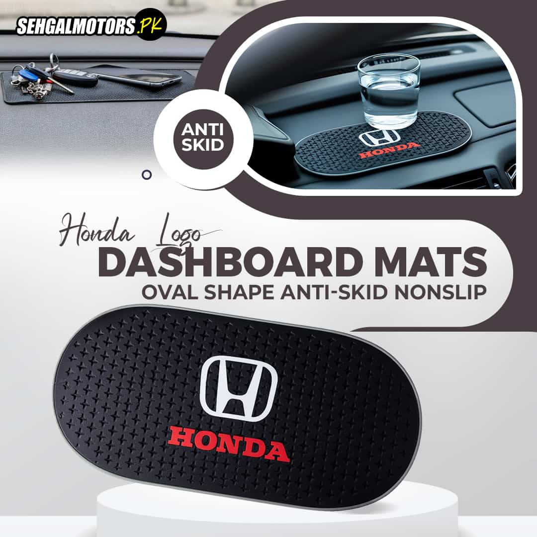 Honda Logo White and Red Oval Shape Anti-Skid Nonslip Dashboard Mats - Black