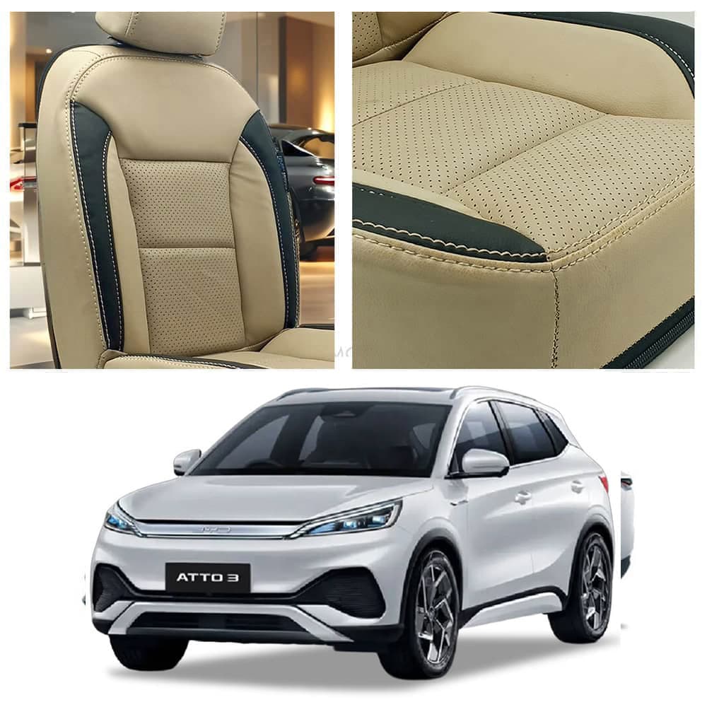 BYD Atto 3 Breathable Beige Black Seat Covers 2024 - 2026